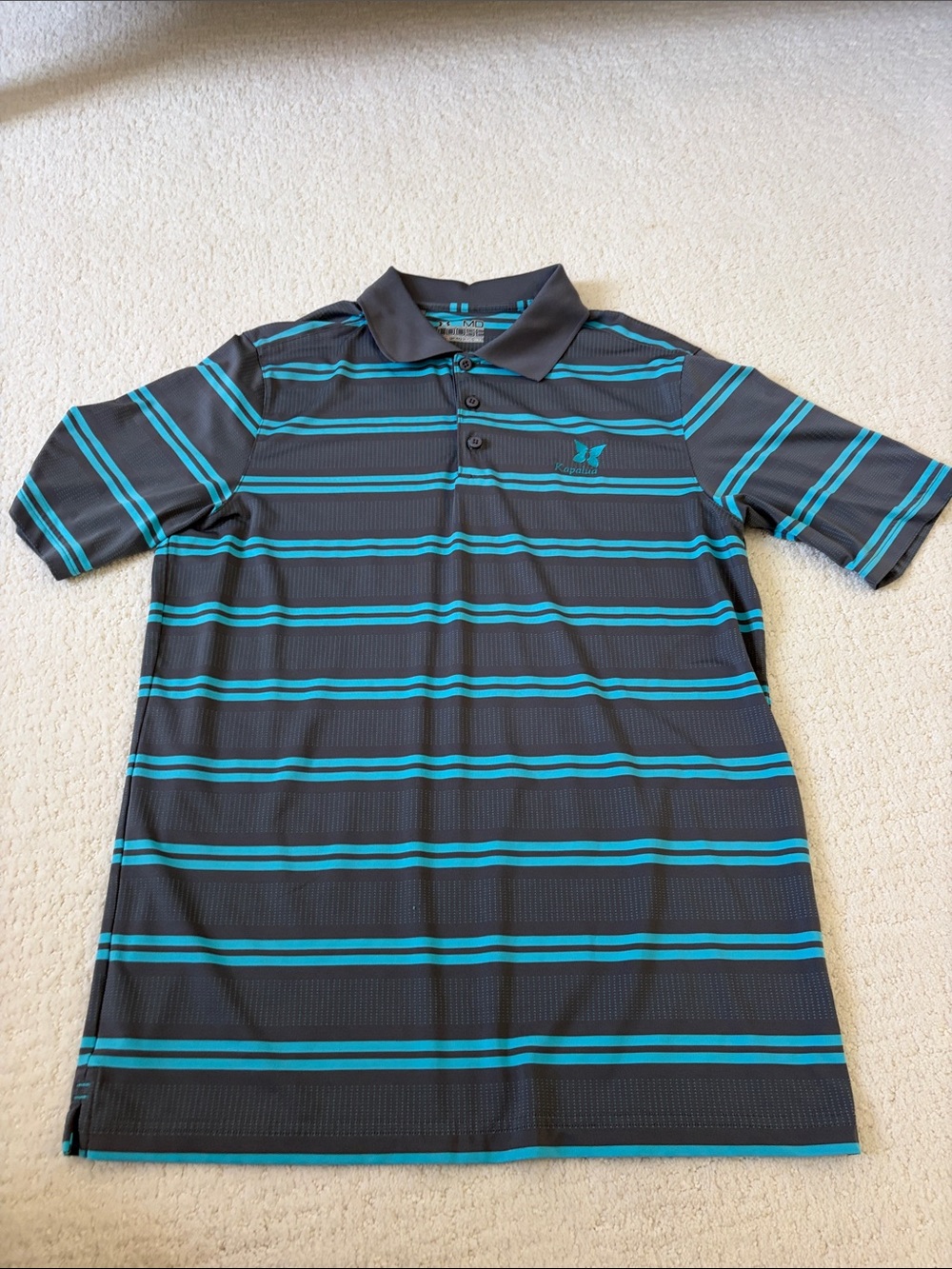 Under Armour Men's Black and Teal Striped Kapalua Polo